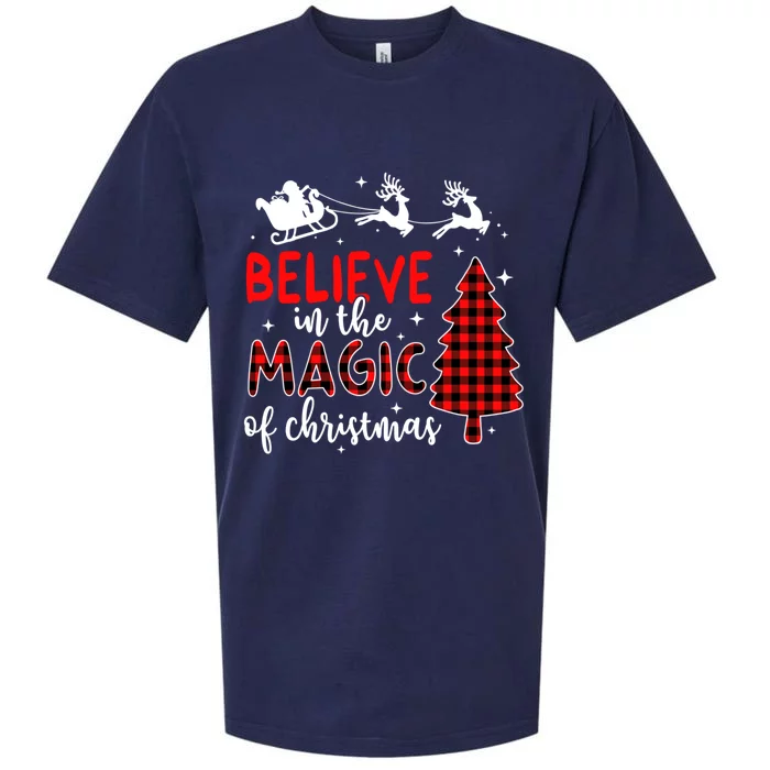 Believe In The Magic Of Christmas Buffalo Plaid Tree Holiday Gift Sueded Cloud Jersey T-Shirt