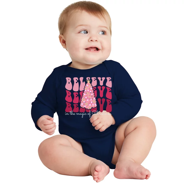 Believe Im The Magic Of Christmas Retro Holiday Baby Long Sleeve Bodysuit