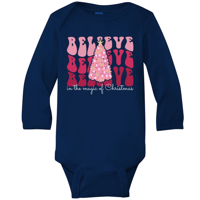 Believe Im The Magic Of Christmas Retro Holiday Baby Long Sleeve Bodysuit