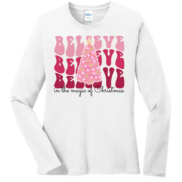 Believe Im The Magic Of Christmas Retro Holiday Ladies Long Sleeve Shirt