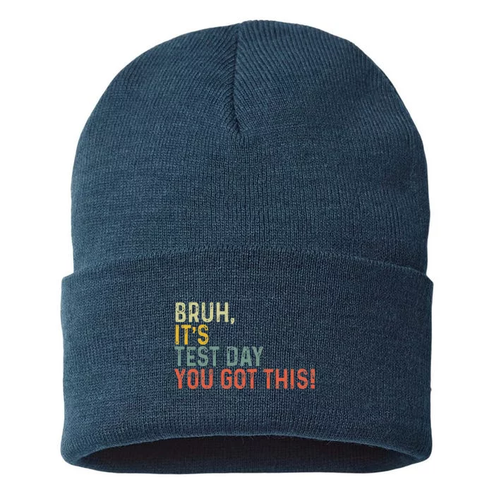 Bruh It’S Test Day You Got This Testing Day Teacher Vintage Sustainable Knit Beanie