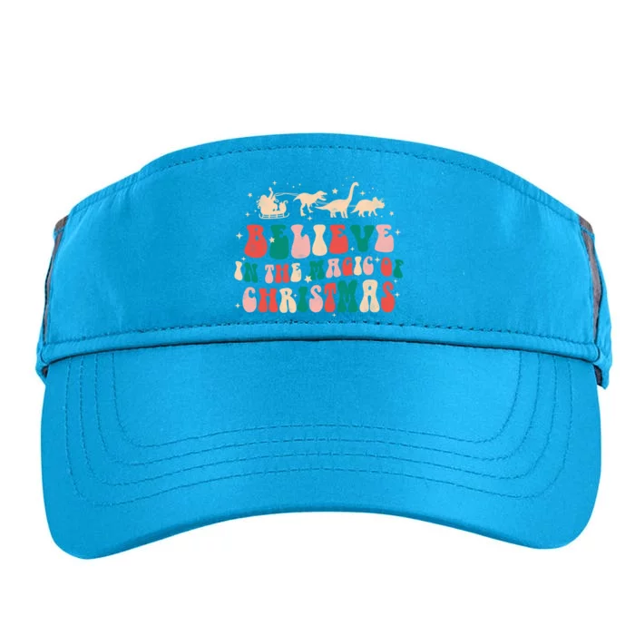 Believe In The Magic Of Christmas Groovy Retro Xmas Dinosaur Gift Adult Drive Performance Visor