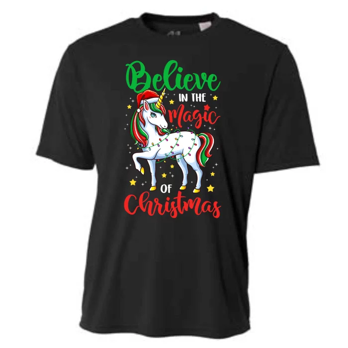 Believe In The Magic Of Christmas Unicorn Xmas Girl Meaningful Gift Cooling Performance Crew T-Shirt