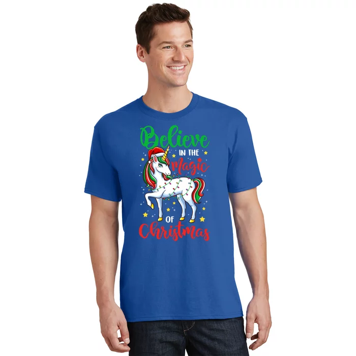 Believe In The Magic Of Christmas Unicorn Xmas Girl Meaningful Gift T-Shirt