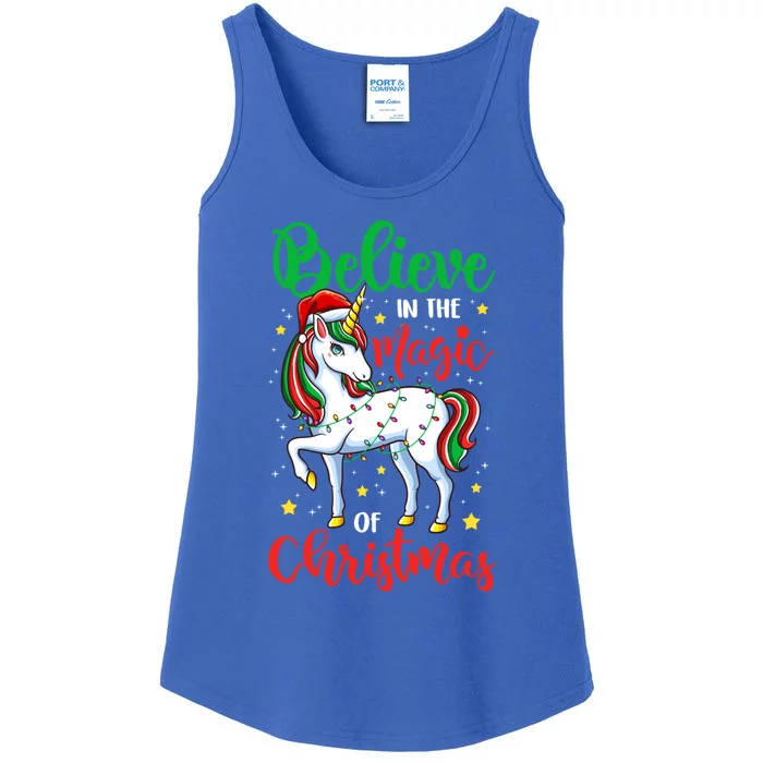 Believe In The Magic Of Christmas Unicorn Xmas Girl Meaningful Gift Ladies Essential Tank