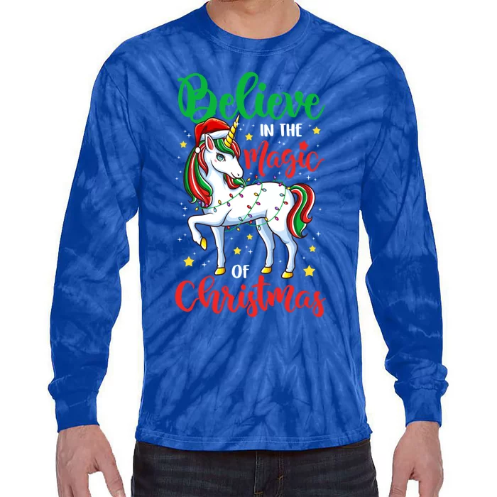 Believe In The Magic Of Christmas Unicorn Xmas Girl Meaningful Gift Tie-Dye Long Sleeve Shirt