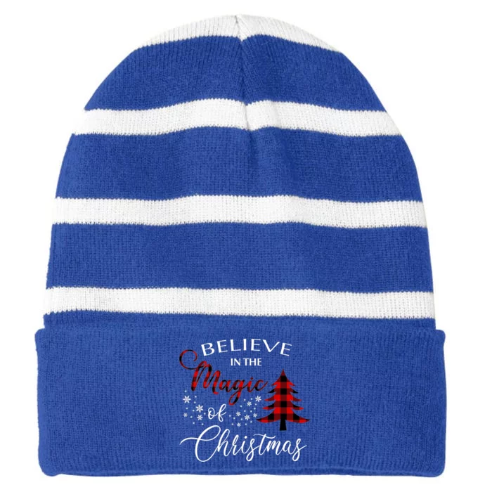 Believe In The Magic Of Christmas Gift Striped Beanie with Solid Band