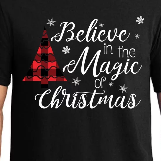 Believe In The Magic Of Christmas Tree In Red Buffalo Plaid Cool Gift Pajama Set