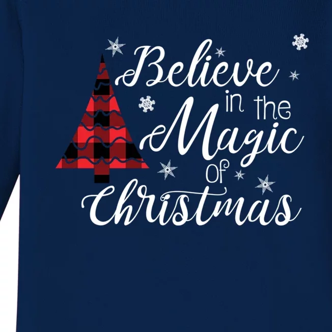 Believe In The Magic Of Christmas Tree In Red Buffalo Plaid Cool Gift Baby Long Sleeve Bodysuit