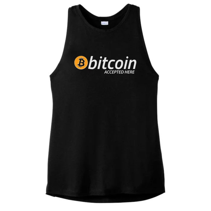 Bitcoin Accepted Here Cryptocurrency Logo Ladies Tri-Blend Wicking Tank