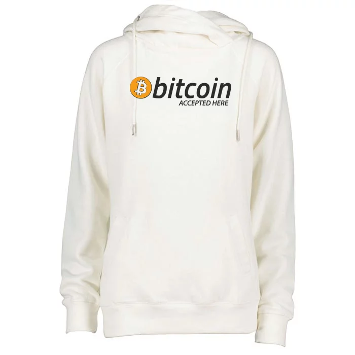 Bitcoin Accepted Here Cryptocurrency Logo Womens Funnel Neck Pullover Hood