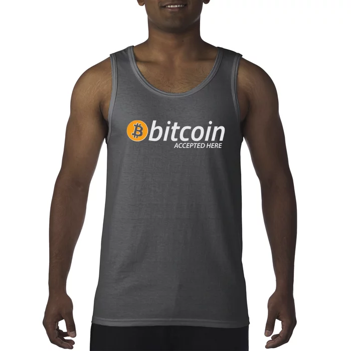 Bitcoin Accepted Here Cryptocurrency Logo Tank Top