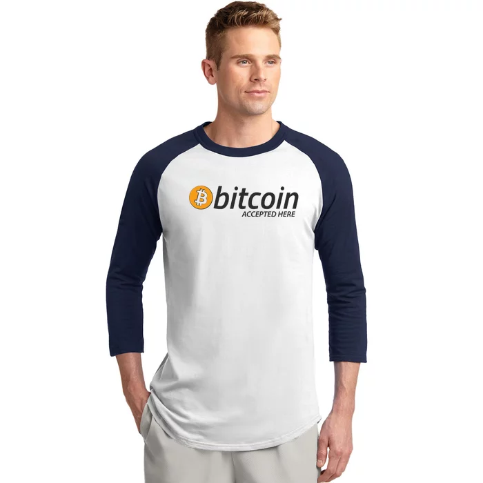 Bitcoin Accepted Here Cryptocurrency Logo Baseball Sleeve Shirt