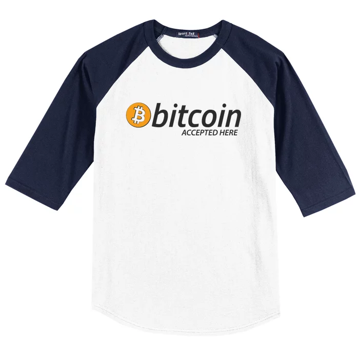 Bitcoin Accepted Here Cryptocurrency Logo Baseball Sleeve Shirt