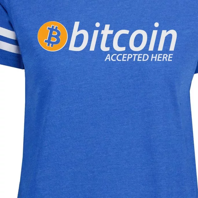 Bitcoin Accepted Here Cryptocurrency Logo Enza Ladies Jersey Football T-Shirt