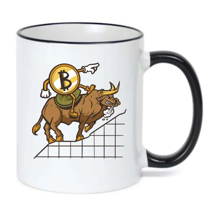 Bitcoin Cartoon Riding Bull Black Color Changing Mug