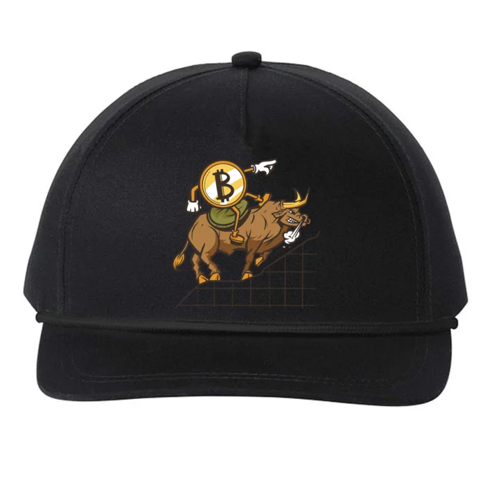 Bitcoin Cartoon Riding Bull Snapback Five-Panel Rope Hat