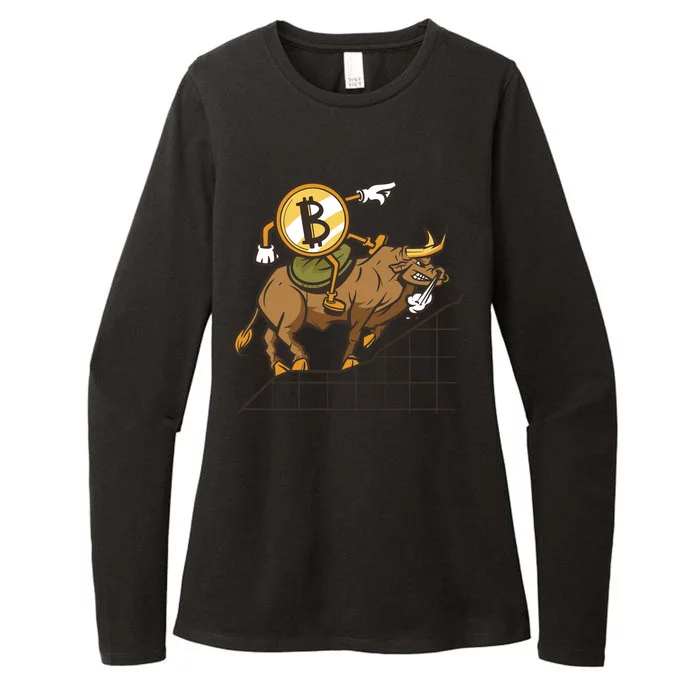 Bitcoin Cartoon Riding Bull Womens CVC Long Sleeve Shirt