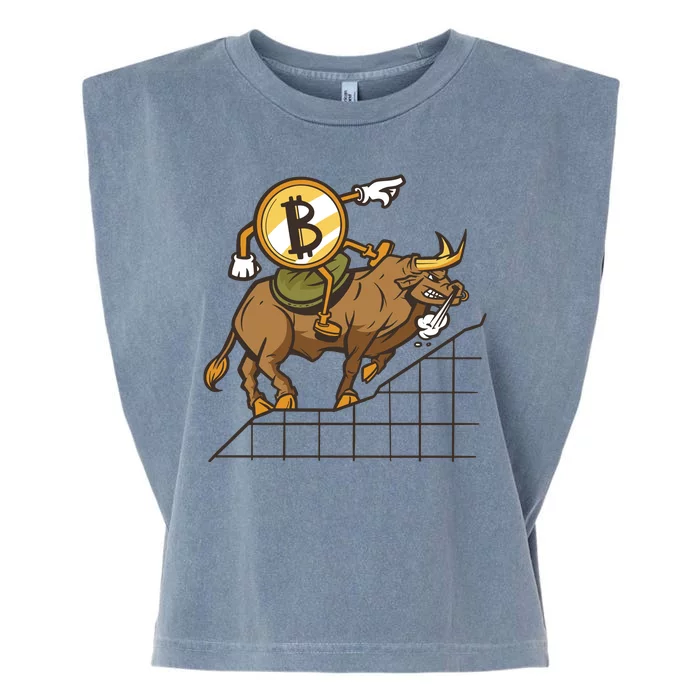 Bitcoin Cartoon Riding Bull Garment-Dyed Women's Muscle Tee