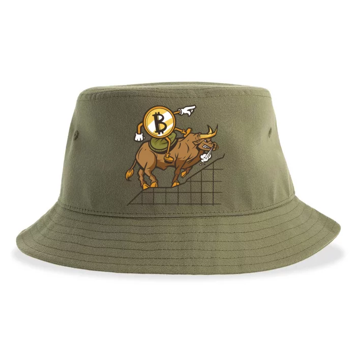 Bitcoin Cartoon Riding Bull Sustainable Bucket Hat