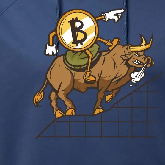 Bitcoin Cartoon Riding Bull Performance Fleece Hoodie