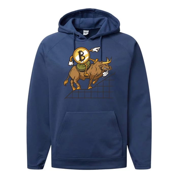 Bitcoin Cartoon Riding Bull Performance Fleece Hoodie