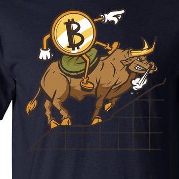 Bitcoin Cartoon Riding Bull Tall T-Shirt