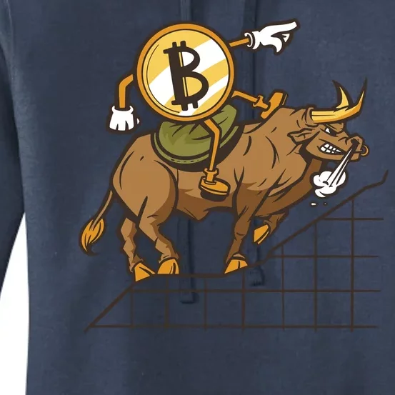 Bitcoin Cartoon Riding Bull Women's Pullover Hoodie