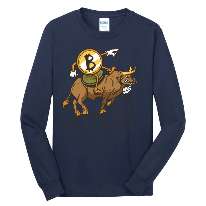 Bitcoin Cartoon Riding Bull Tall Long Sleeve T-Shirt