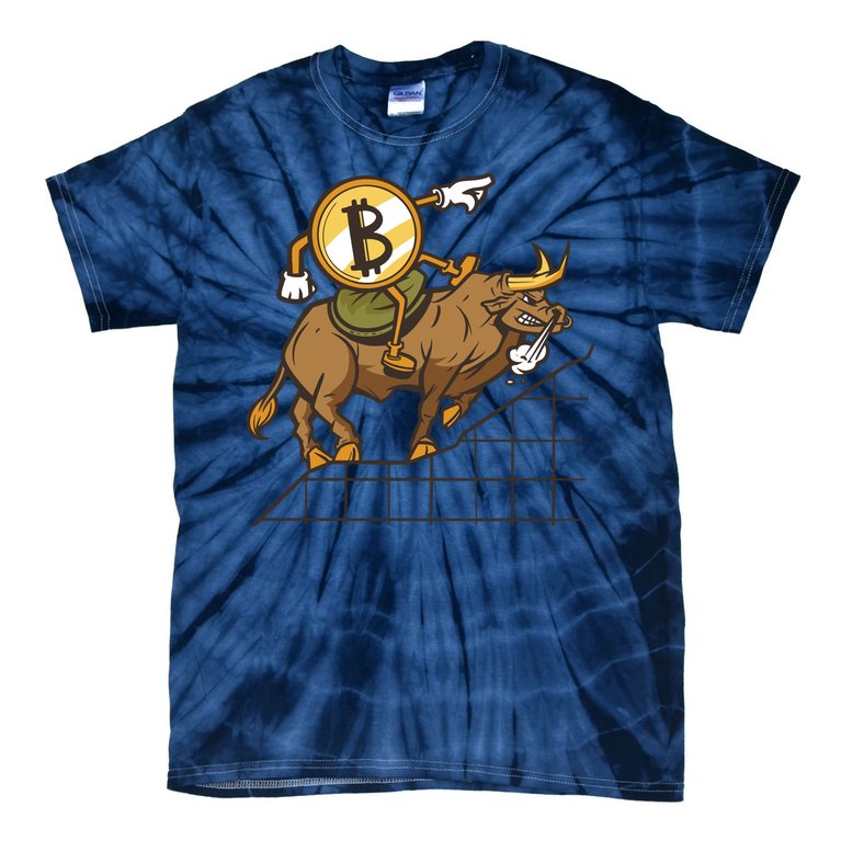 Bitcoin Cartoon Riding Bull Tie-Dye T-Shirt