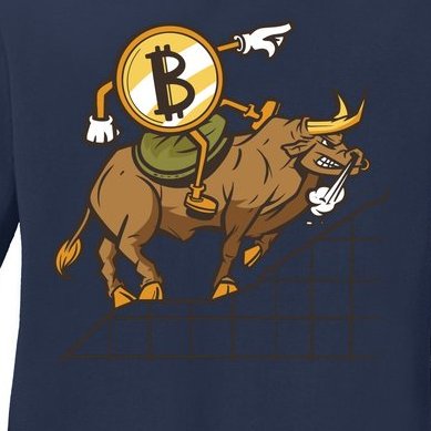 Bitcoin Cartoon Riding Bull Ladies Missy Fit Long Sleeve Shirt