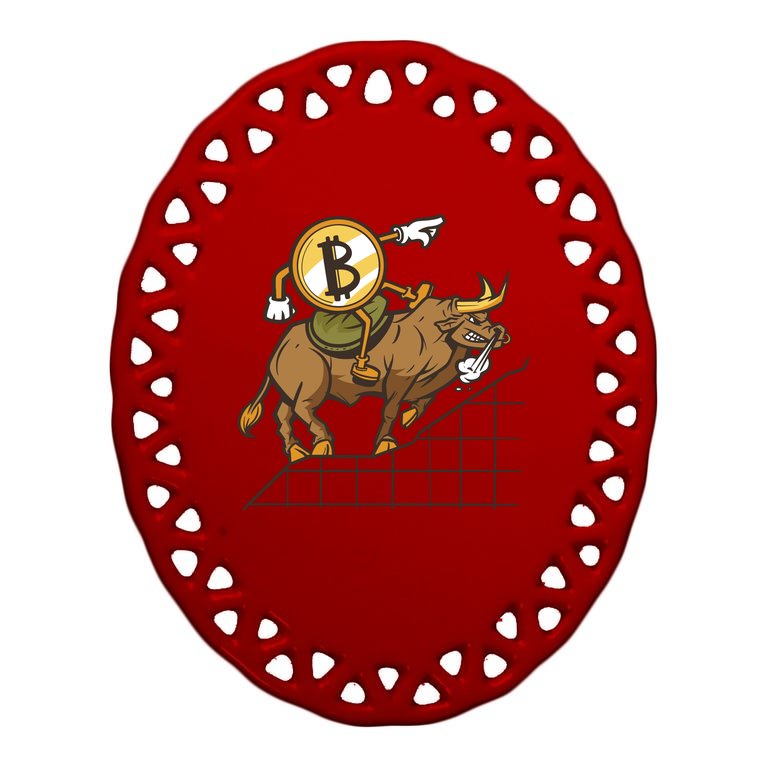 Bitcoin Cartoon Riding Bull Oval Ornament