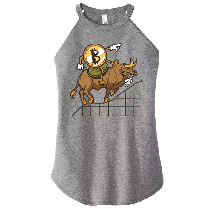 Bitcoin Cartoon Riding Bull Women’s Perfect Tri Rocker Tank