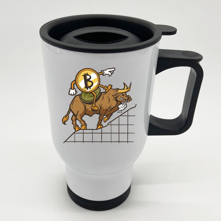 Bitcoin Cartoon Riding Bull Stainless Steel Travel Mug