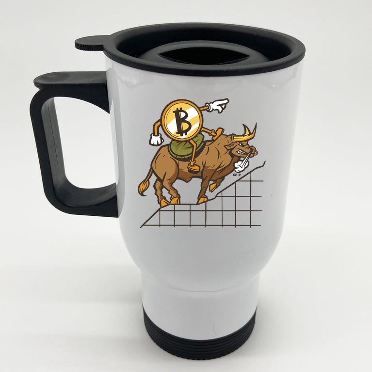 Bitcoin Cartoon Riding Bull Stainless Steel Travel Mug