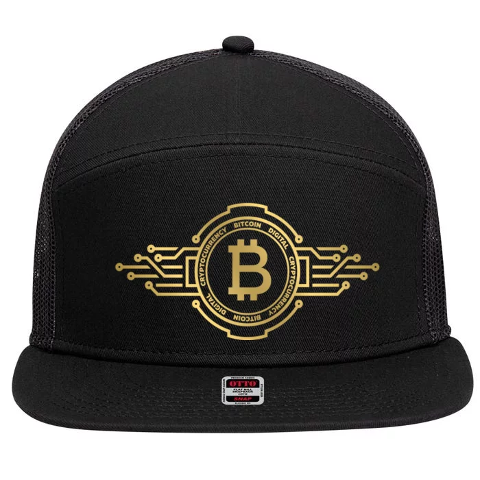 Bitcoin Crypto Coin 7 Panel Mesh Trucker Snapback Hat