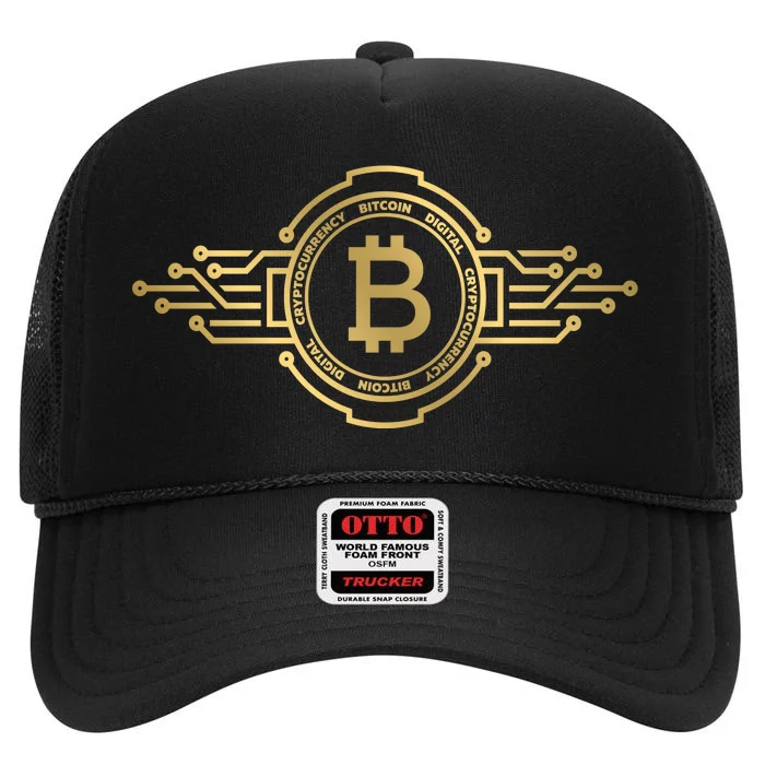 Bitcoin Crypto Coin High Crown Mesh Trucker Hat