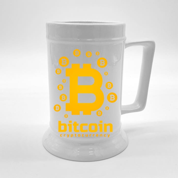 Bitcoin Cryptocurrency Logo Front & Back Beer Stein