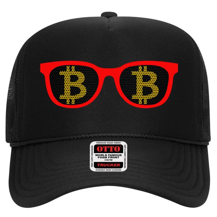 Bitcoin Glasses High Crown Mesh Trucker Hat