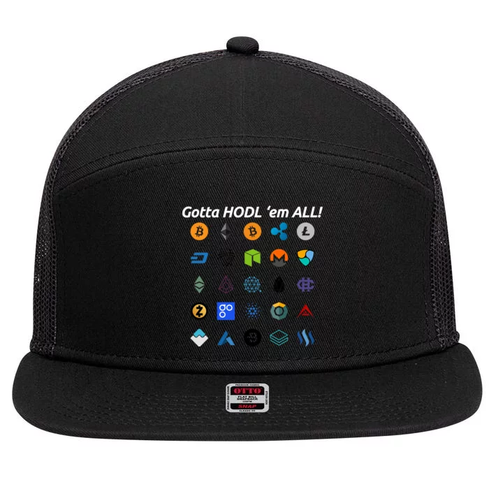 Bitcoin Litecoin Gotta Hodl Em All Cryptocurrency Logos 7 Panel Mesh Trucker Snapback Hat