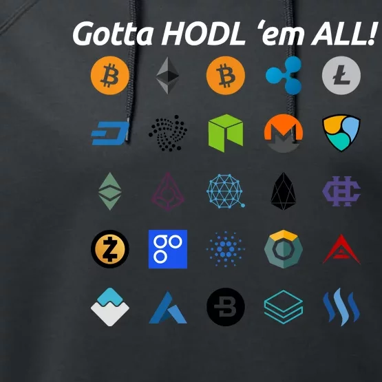 Bitcoin Litecoin Gotta Hodl Em All Cryptocurrency Logos Performance Fleece Hoodie