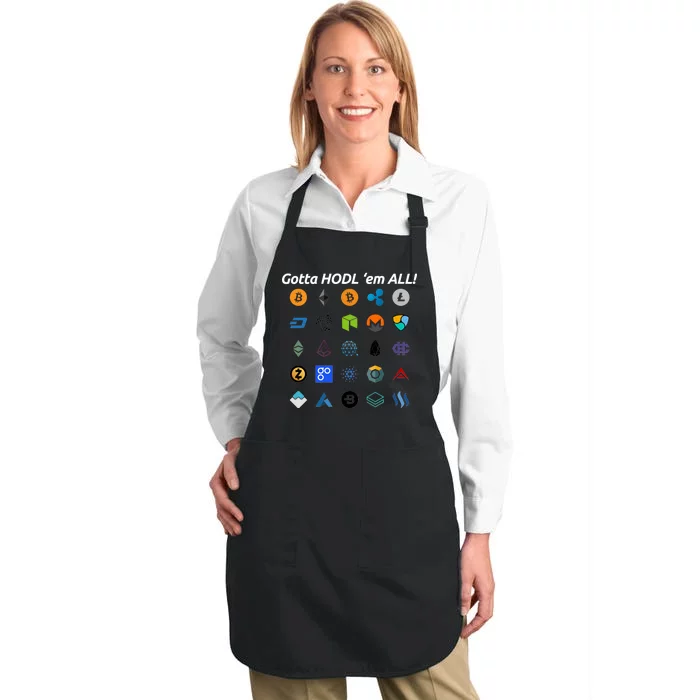 Bitcoin Litecoin Gotta Hodl Em All Cryptocurrency Logos Full-Length Apron With Pocket