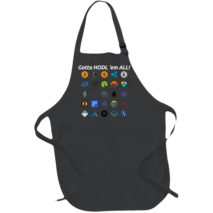 Bitcoin Litecoin Gotta Hodl Em All Cryptocurrency Logos Full-Length Apron With Pocket