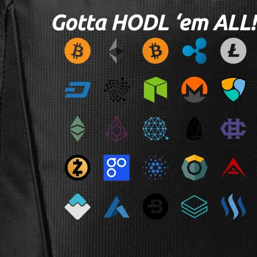 Bitcoin Litecoin Gotta Hodl Em All Cryptocurrency Logos City Backpack