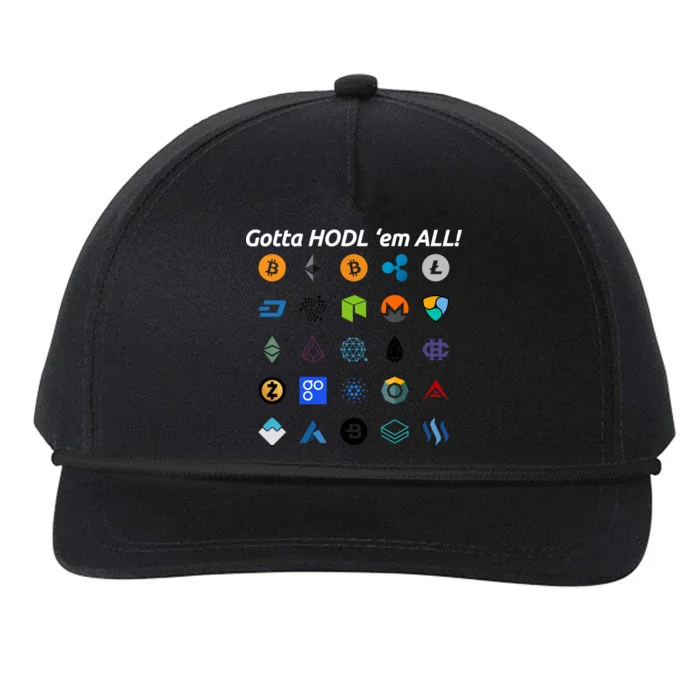 Bitcoin Litecoin Gotta Hodl Em All Cryptocurrency Logos Snapback Five-Panel Rope Hat