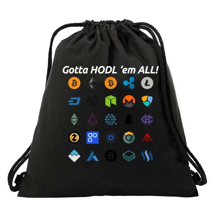 Bitcoin Litecoin Gotta Hodl Em All Cryptocurrency Logos Drawstring Bag