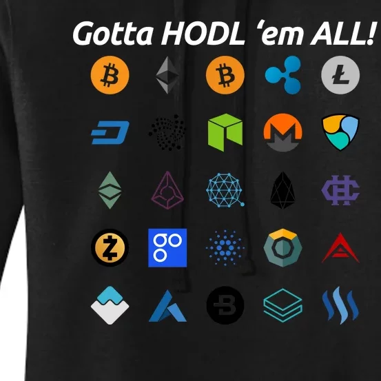 Bitcoin Litecoin Gotta Hodl Em All Cryptocurrency Logos Women's Pullover Hoodie