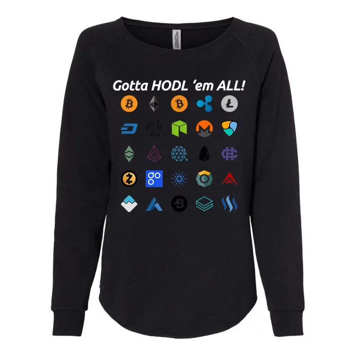 Bitcoin Litecoin Gotta Hodl Em All Cryptocurrency Logos Womens California Wash Sweatshirt