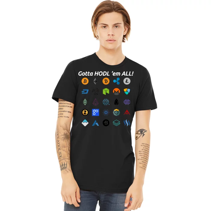 Bitcoin Litecoin Gotta Hodl Em All Cryptocurrency Logos Premium T-Shirt