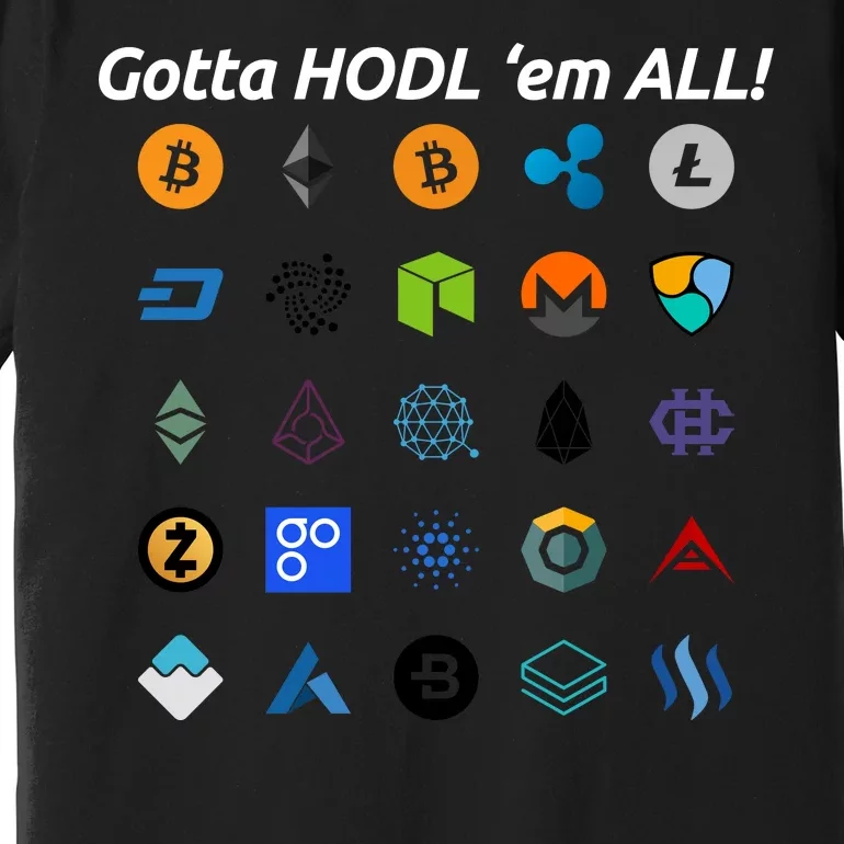 Bitcoin Litecoin Gotta Hodl Em All Cryptocurrency Logos Premium T-Shirt